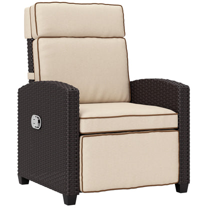 145° Reclining Rattan Armchair, with Footrest - Brown/Khaki