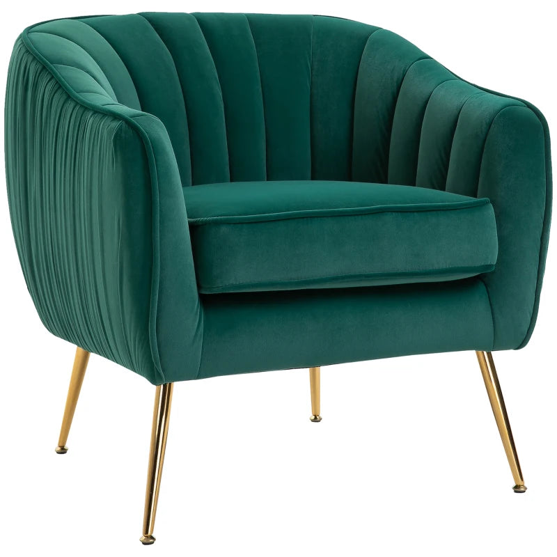 Velvet Tub Armchair with Golden Metal Legs