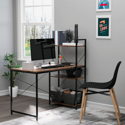Reversible Computer Desk with Storage Shelves on Left or Right, Industrial Reversible Writing Desk for Home Office, Study