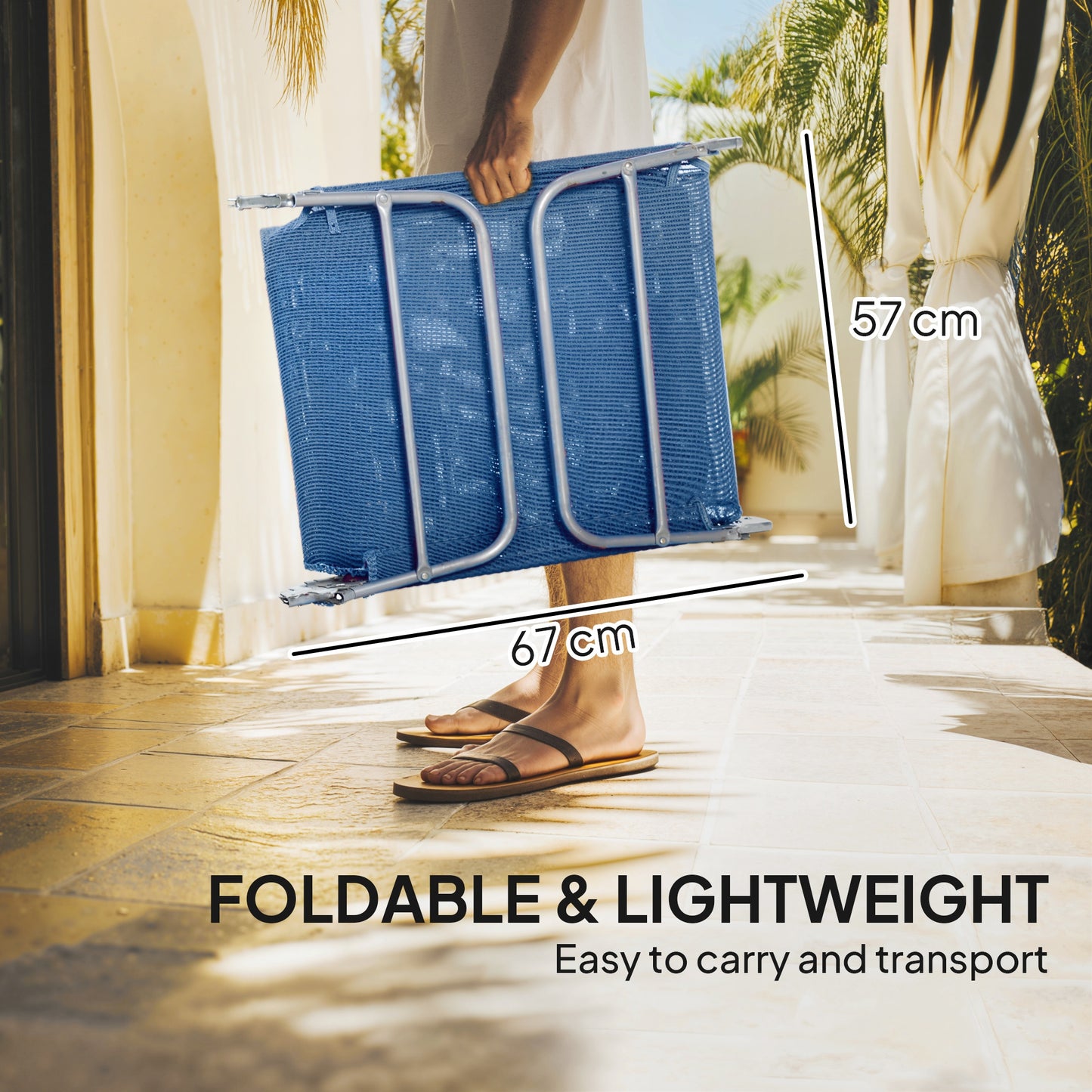 Folding Sun Lounger with Head Pillow - Dark Blue