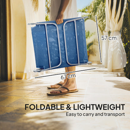 Folding Sun Lounger with Head Pillow - Dark Blue