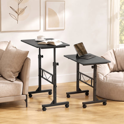 Overbed Table Adjustable Height Sofa Side Table with Wheels 80 x 40 cm Black