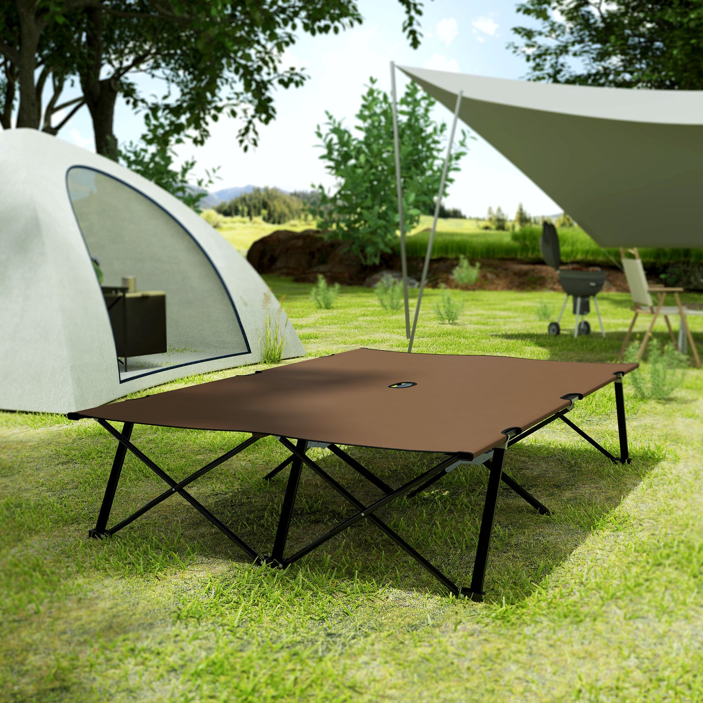 Double Camping Cot Bed, with Bag - Khaki
