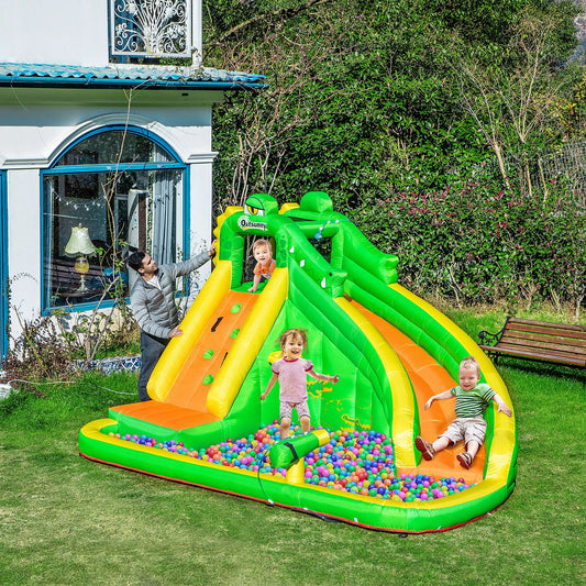 5in1 Kids Bouncy Castle with Climbing Wall, Slide, Ball Hoop, Water Sprayer and Paddle Pool