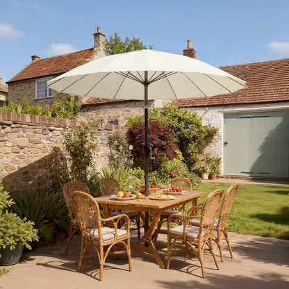 2 m Shanghai Garden Parasol Umbrella with 16 Fibreglass Ribs, Outdoor Parasol Sun Shade with Crank & Tilt, Cream White