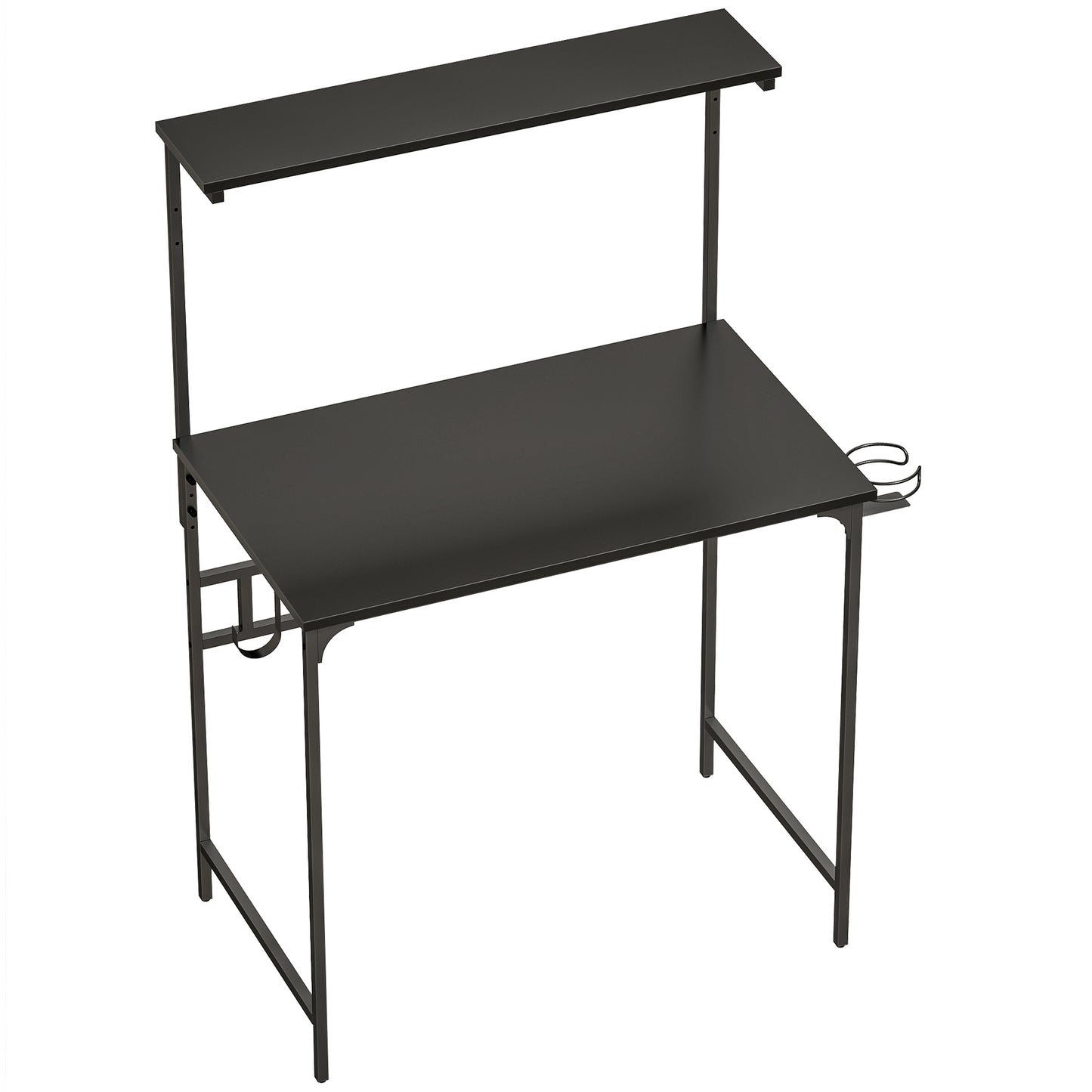 Computer Desk, 80cm Home Office Study Table with Hutch Shelf, Cup Holder, Headphone Hook, Black