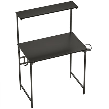 Computer Desk, 80cm Home Office Study Table with Hutch Shelf, Cup Holder, Headphone Hook, Black