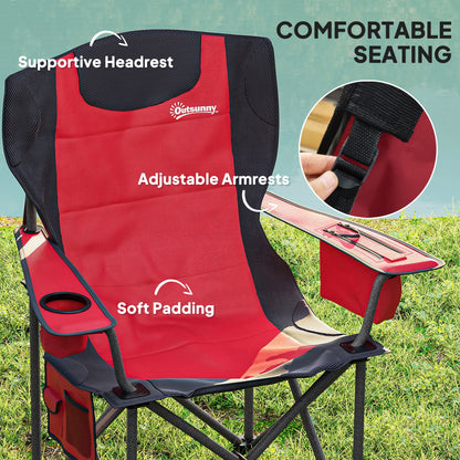 Set of 2 Folding Camping Chairs, Padded Camping Chairs with Adjustable Armrests