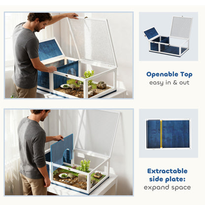 Tortoise House, Small Reptile Wooden House, with Mesh Roofs, Side Panels, for Turtles, Lizards, Geckos and Snakes