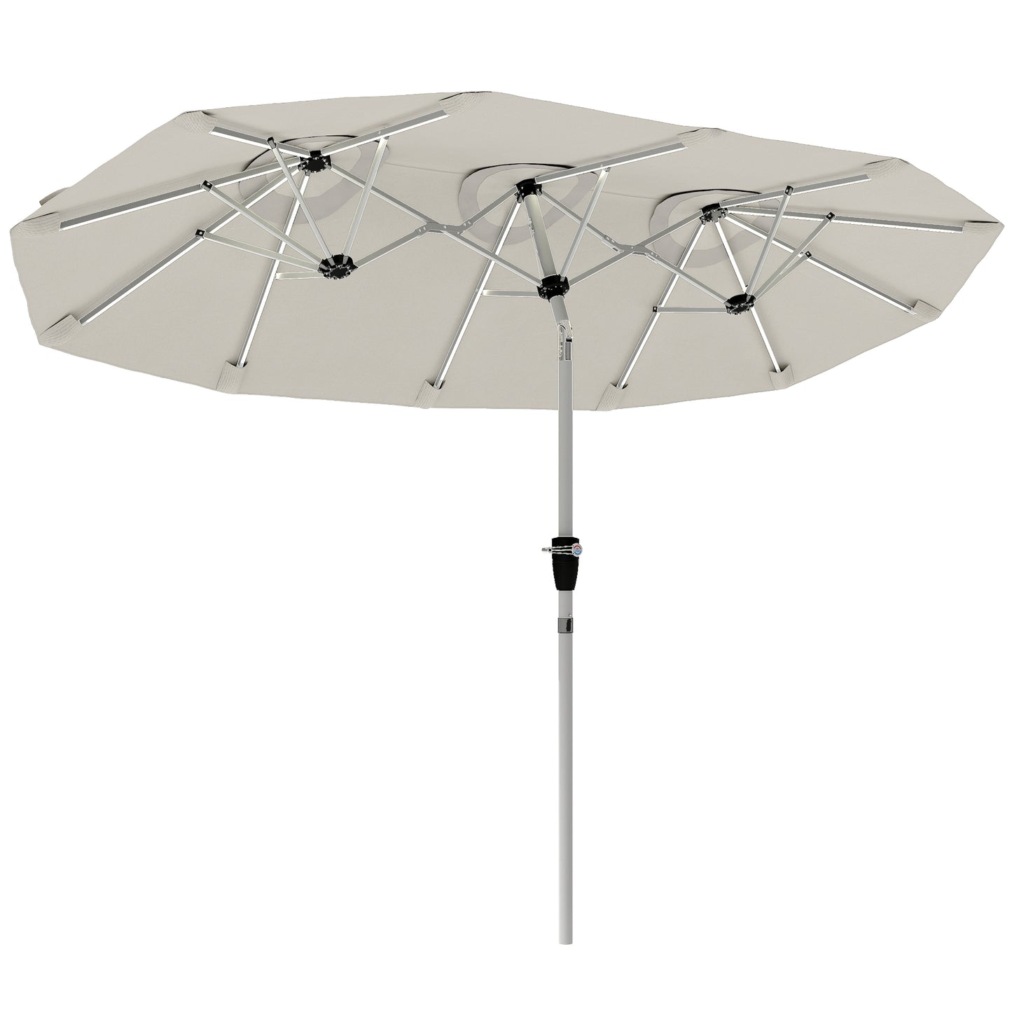 3 m Double-Sided Garden Parasol with LED Solar Lights, Tilt, Outdoor Extra Large Sun Umbrella with Crank Handle, Cream
