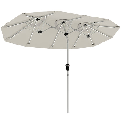 3 m Double-Sided Garden Parasol with LED Solar Lights, Tilt, Outdoor Extra Large Sun Umbrella with Crank Handle, Cream