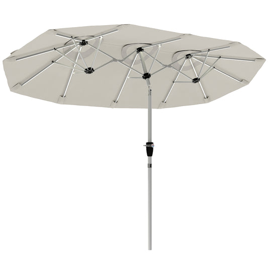 3 m Double-Sided Garden Parasol with LED Solar Lights, Tilt, Outdoor Extra Large Sun Umbrella with Crank Handle, Cream
