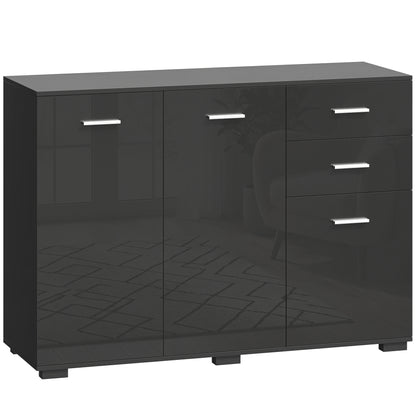 Sideboard, Modern Storage Cabinet with 2 Drawers, 3 Doors and Adjustable Shelves, High Gloss Black