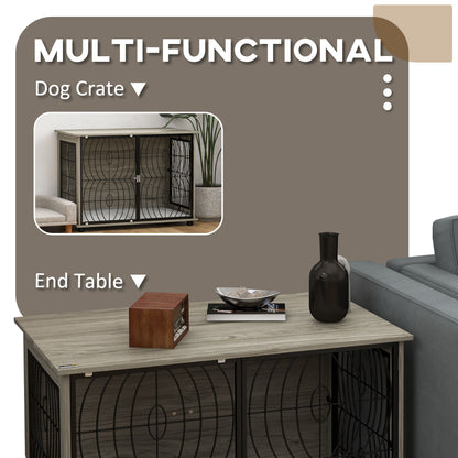 Dog Crate Furniture End Table w/ Plush Washable Cushion, Lockable Door, for Large Dogs