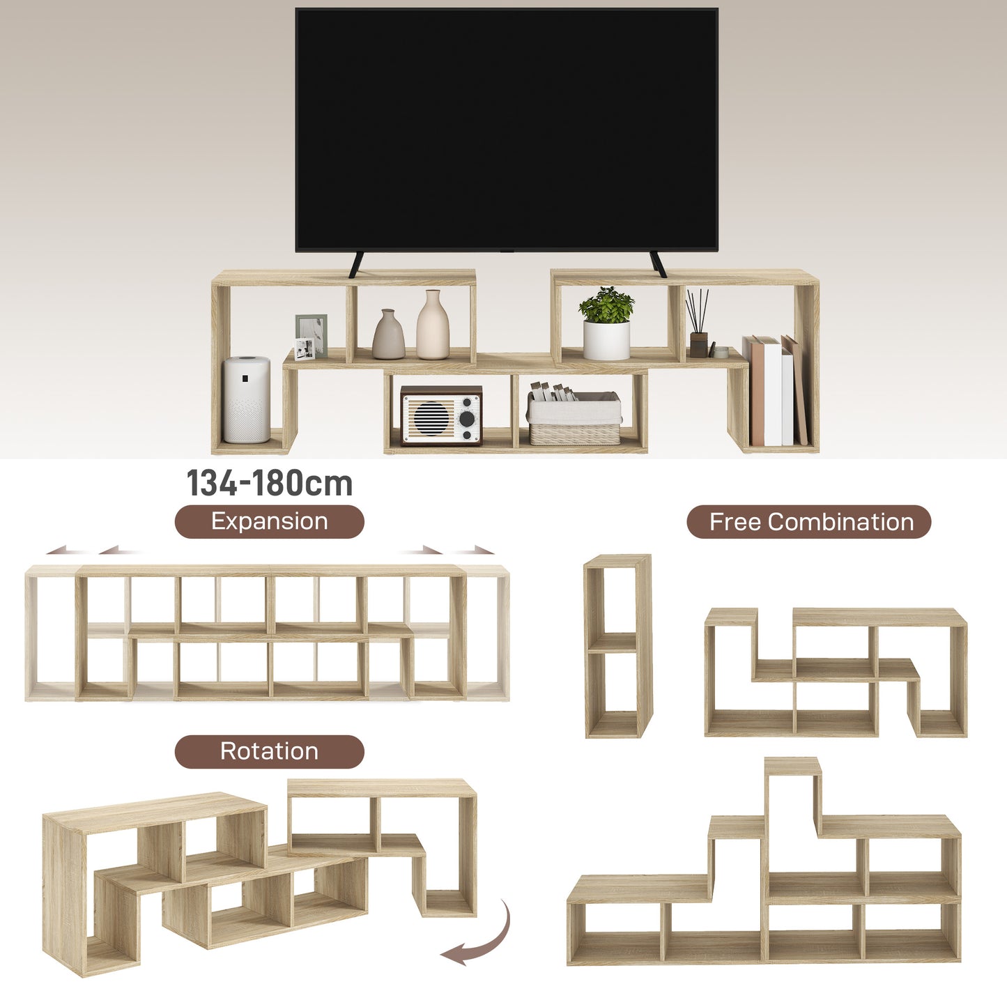 Three-Block Modular TV Stand - Grey Wood-Effect