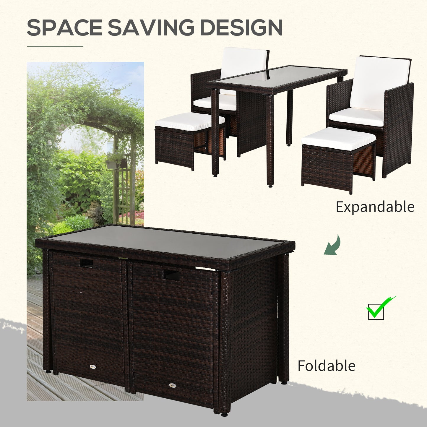 2 Seater Rattan Cube Garden Furniture Set, Rattan Dining Set with Cushions, Outdoor Dining Table and Chairs with 2 Armchairs