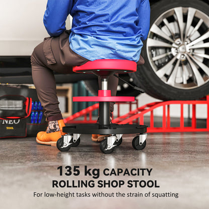 Rolling Mechanic Stool, 135kg Capacity Workshop Stool, 360° Swivel Roller Padded Creeper Seat with Wheels