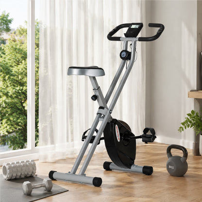 Folding and Quiet Exercise Bike with 8-Level Magnetic Resistance and Heart Rate Sensor, for Home Gym, Black and Grey