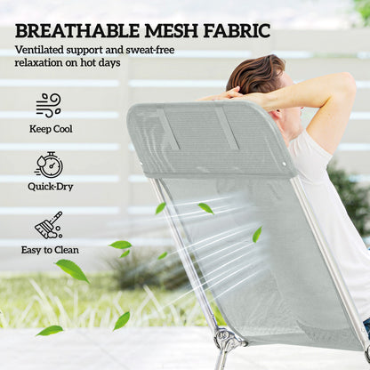 Set of Two Steel Frame Sun Loungers, with Reclining Backs - Light Grey