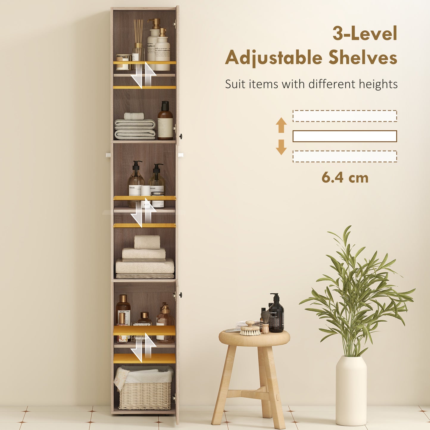 6-Tier Tall Bathroom Cabinet - Natural
