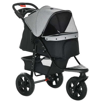 Dog Stroller Pram, 3-Wheel Foldable Pet Stroller with Invisible Sky Roof, for Small Dogs & Cats, Red