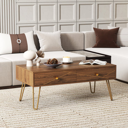 Coffee Table with Storage, Living Room Table with Drawers, Rectangular Tea Table with Steel Base for Home, 100 x 50 x 41 cm