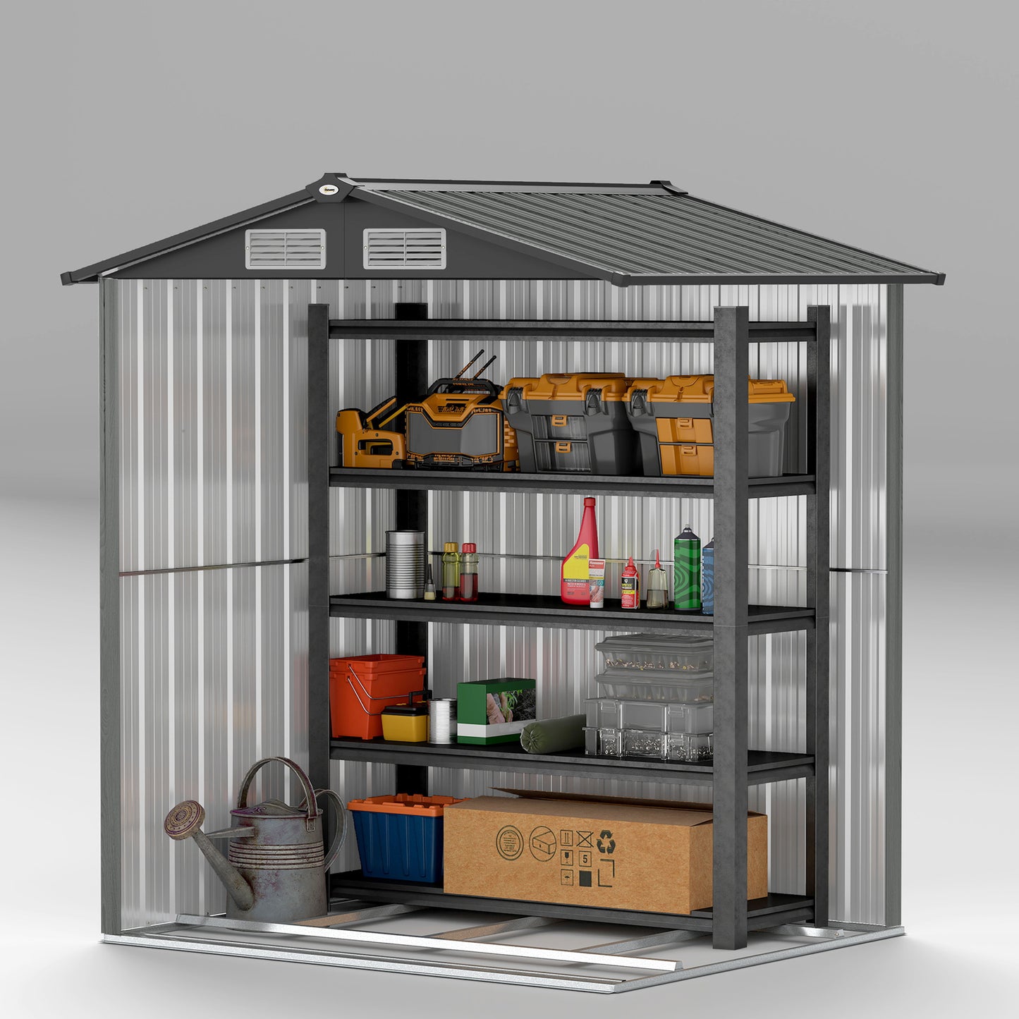 4.3 x 5ft Outdoor Garden Storage Shed - Grey Wood Effect
