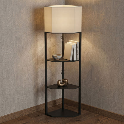 Corner Floor Lamp with Shelves and Lights, Modern Dimmable Standing Lamp with 3000K/4000K/6000K Colour Temperature