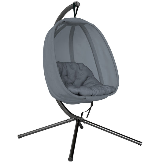 Hanging Egg Chair, Folding Texteline Swing Hammock with Side Pocket, Cushion and Stand for Indoor Outdoor