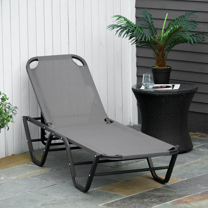 Sun Lounger Relaxed Recliner with 5-Position Adjustable Backrest Aluminium Frame for Pool, Sun Bathing, Grey
