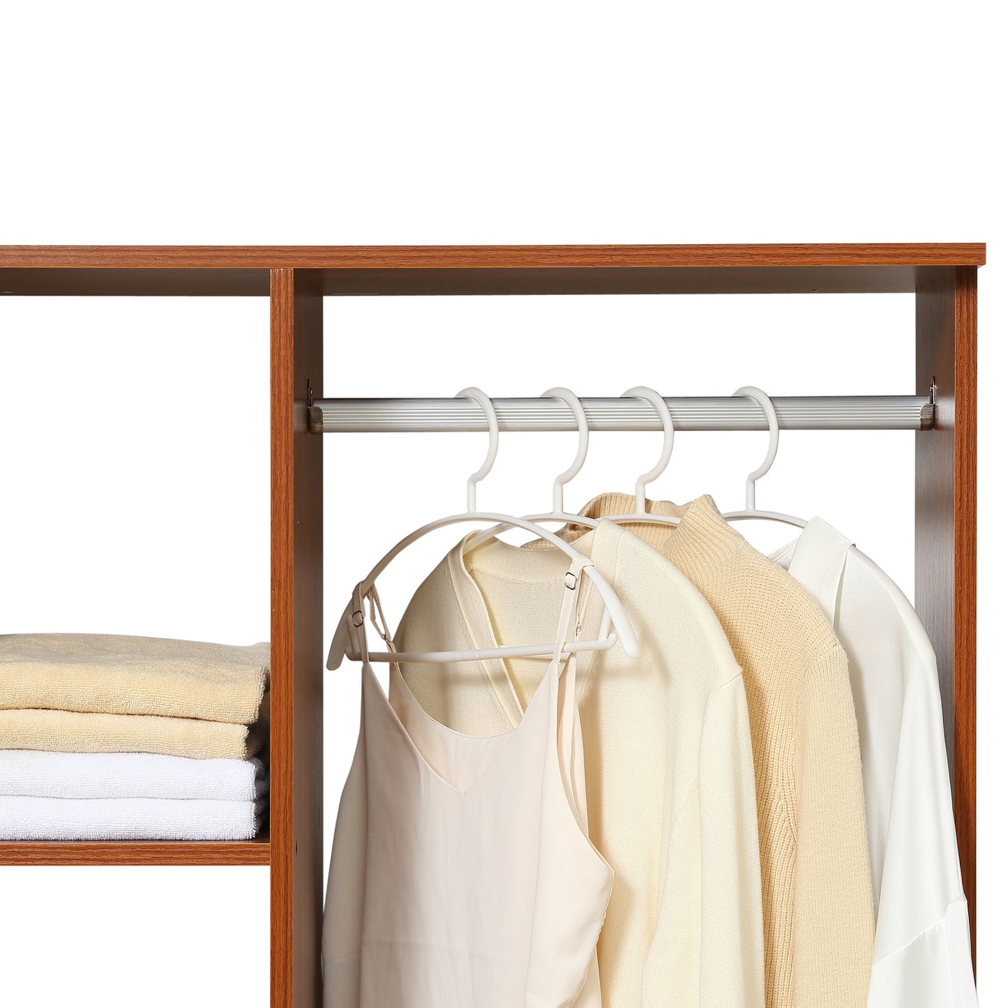 Open Wardrobe on Wheels, Bedroom Wardrobe with Clothes Hanging Rail, 3 Storage Shelves, Mobile Garment Rack for Cloakroom