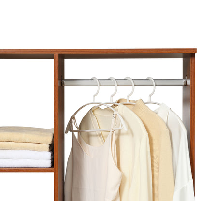 Open Wardrobe on Wheels, Bedroom Wardrobe with Clothes Hanging Rail, 3 Storage Shelves, Mobile Garment Rack for Cloakroom