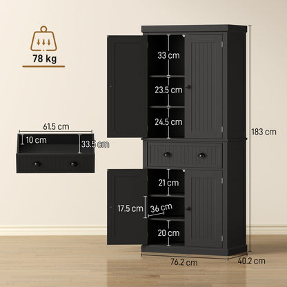 Kitchen Storage Cabinet with Drawer and Adjustable Shelves - Black