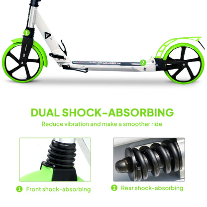 Folding Kick Scooter, Adjustable Ride On Scooter with 200mm Big Wheels and Double Shock Absorption