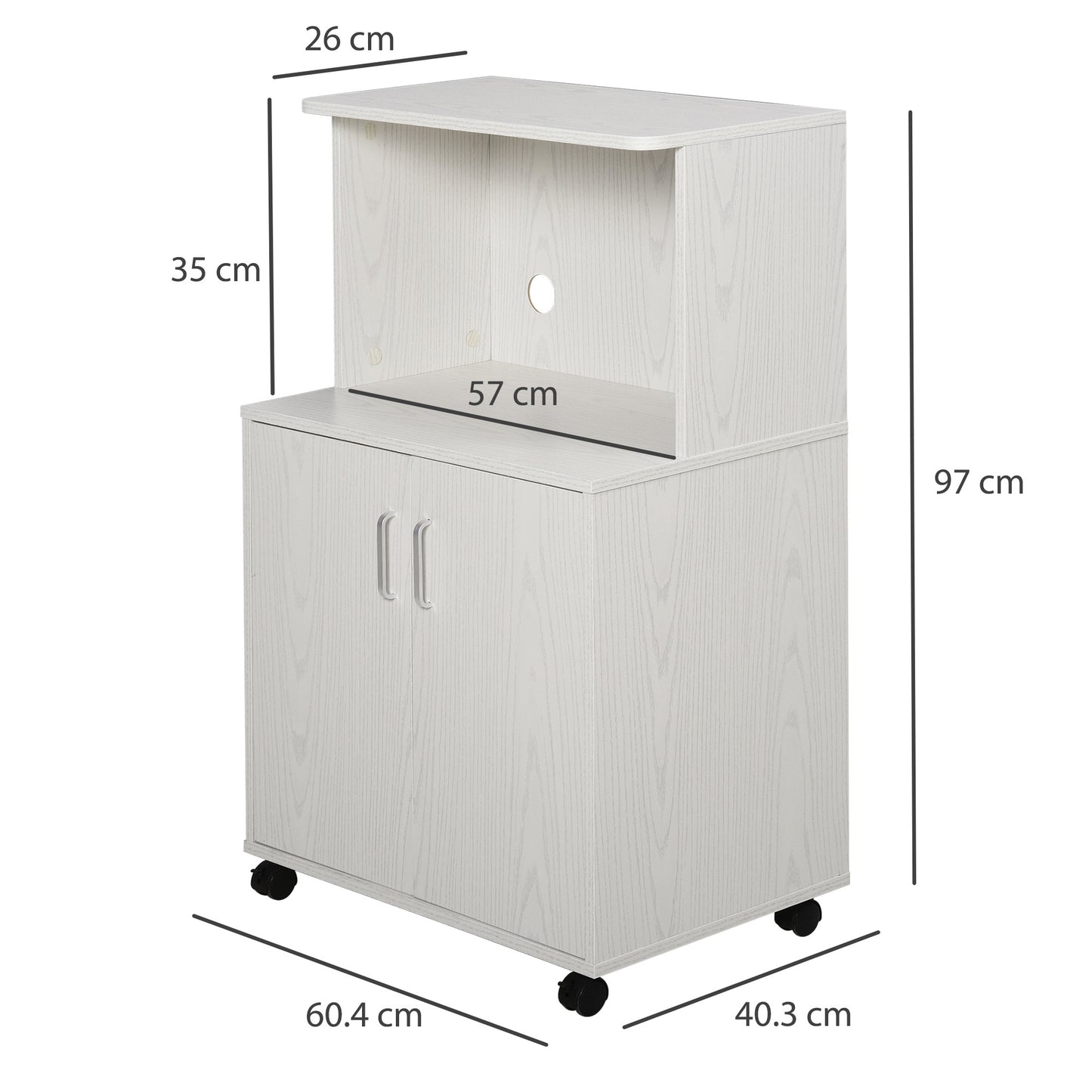 Kitchen Storage Unit, Modern Microwave Stand Trolley Cart, Sideboard with Cabinet, Locking Wheels, Shelf for Living Room