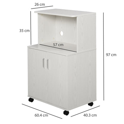 Kitchen Storage Unit, Modern Microwave Stand Trolley Cart, Sideboard with Cabinet, Locking Wheels, Shelf for Living Room
