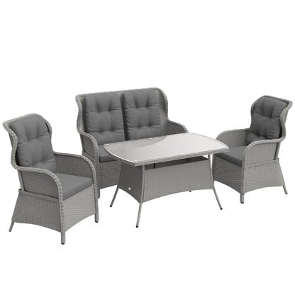 Garden PE Rattan Dining Sofa Set, Outdoor 4 Seater Wicker Furniture, High Back Chairs with Cushions