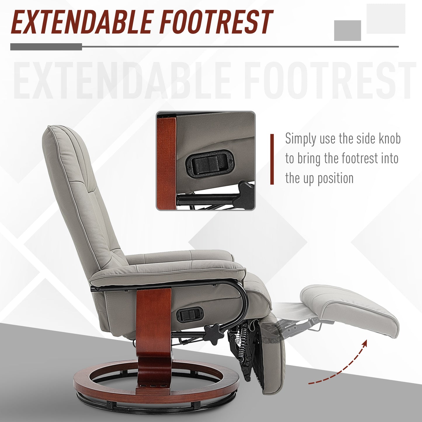 Reclining Swivel Chair, with Footrest - Grey