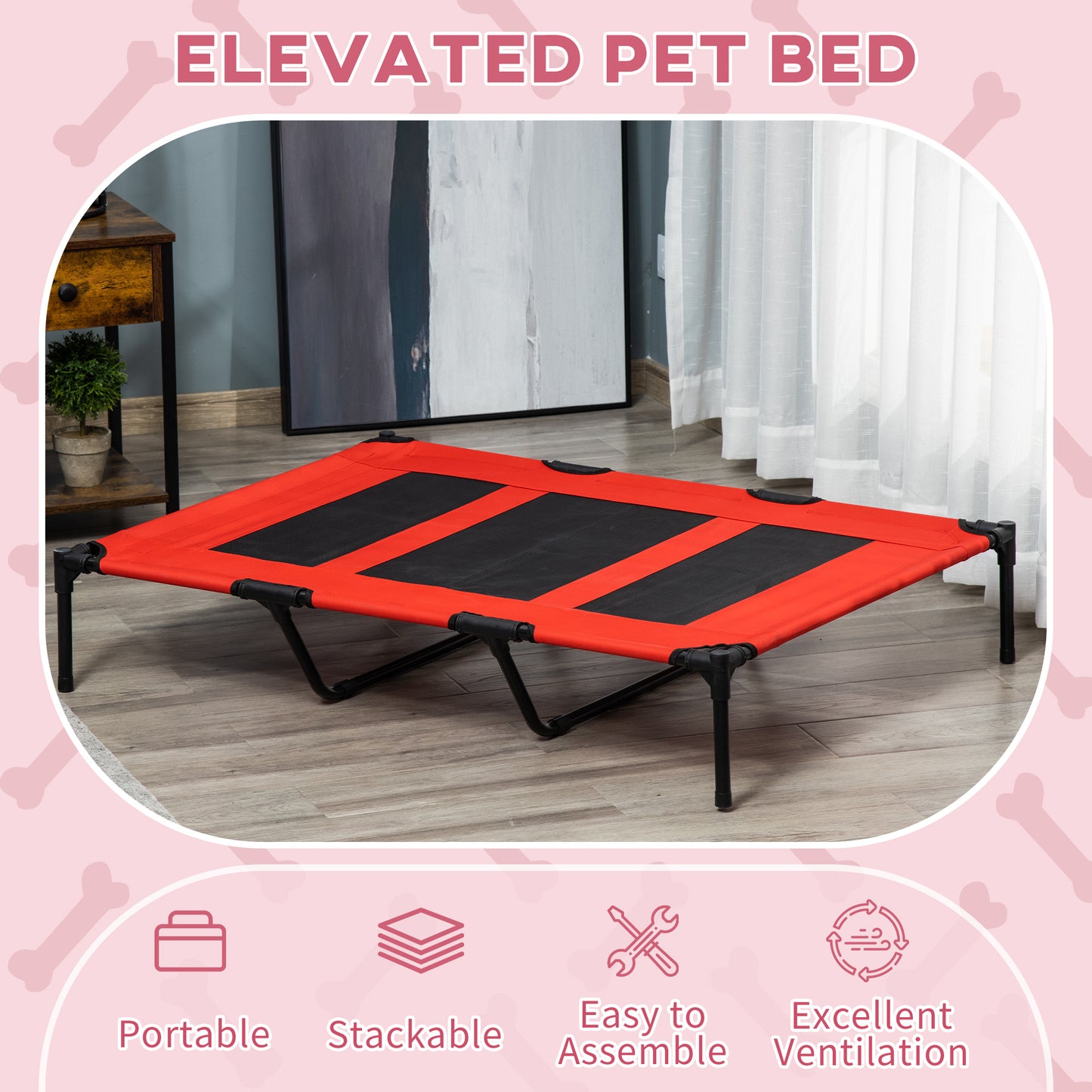 Raised Dog Bed Cooling Metal Elevated Pet Cot with Breathable Mesh, Non-slip, Lightweight & Portable