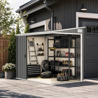 7 x 5ft Galvanised Metal Shed, with Sliding Door - Light Grey