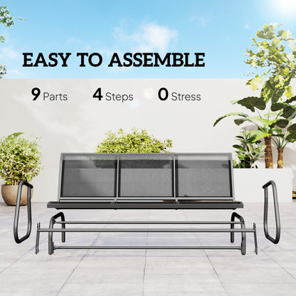 3-Seat Glider Rocking Chair for 3 People Garden Bench Patio Furniture Metal Frame, Grey