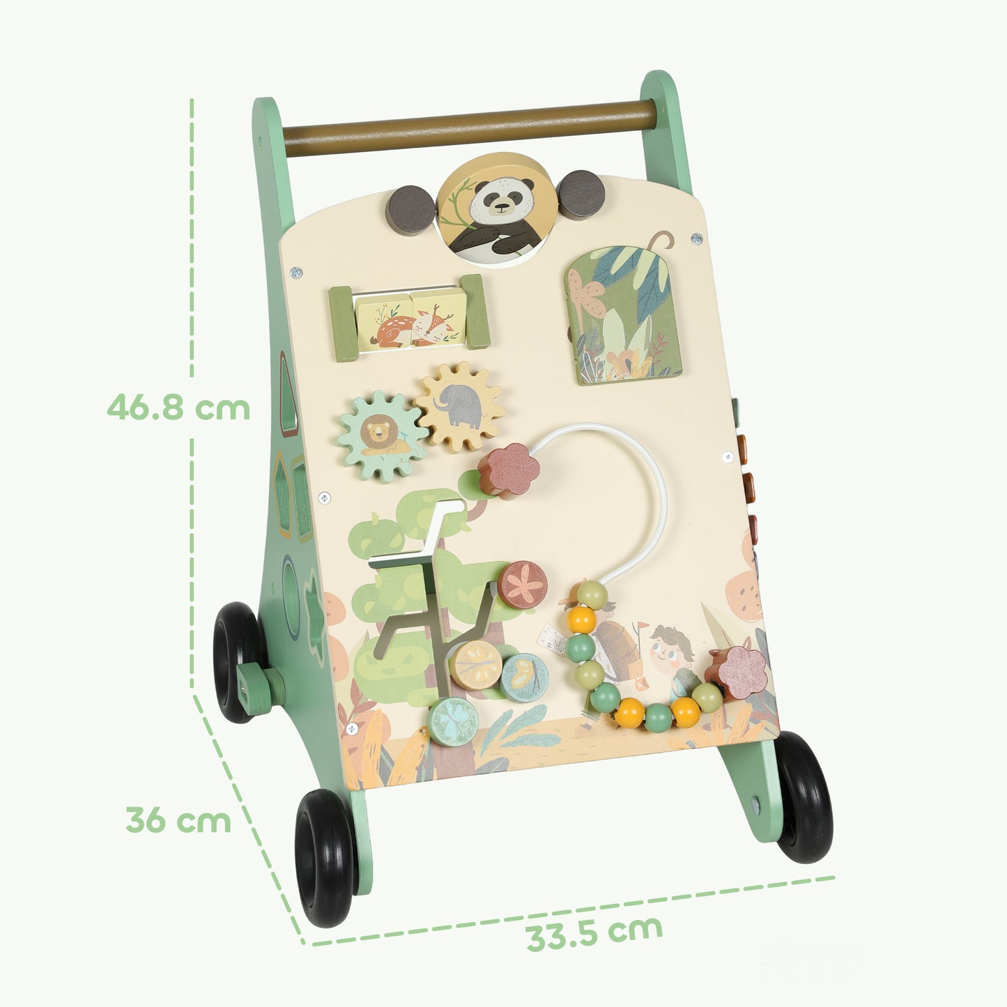 Wooden Baby Walker, Push Along Walker Toys with Speed Control, Xylophone, gears and Bead Maze, Green