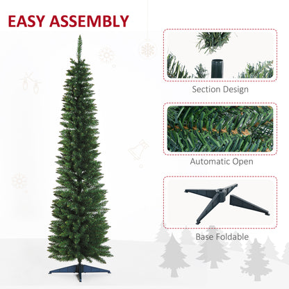 7ft Unlit Artificial Christmas Tree, Pencil Slim Xmas Tree with Solid Stand and Realistic Branches, Green