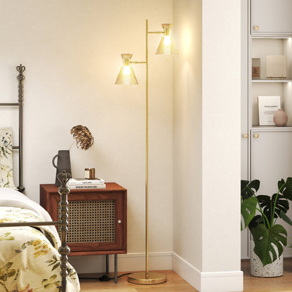 Floor Lamp with Adjustable Dual Head, Modern Standing Lamp with Floral Glass Shades and Foot Switch for Living Room Bedroom