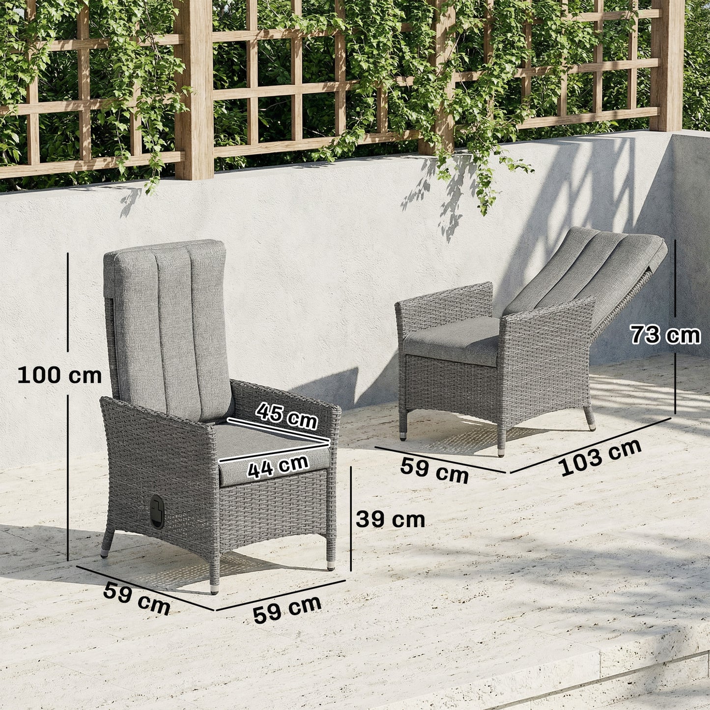 105°-150° Reclining Rattan Chair - Light Grey