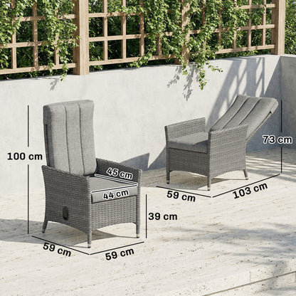 105°-150° Reclining Rattan Chair - Light Grey