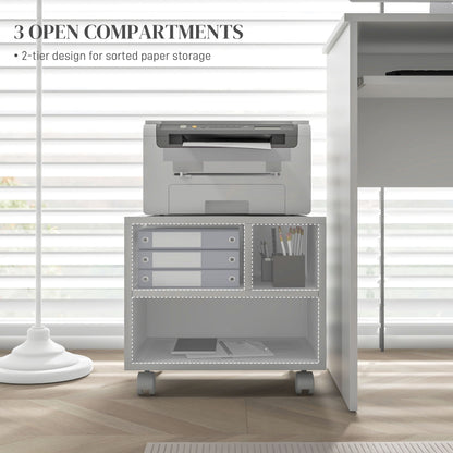 Three-Compartment Printer Cabinet, with Wheels - White