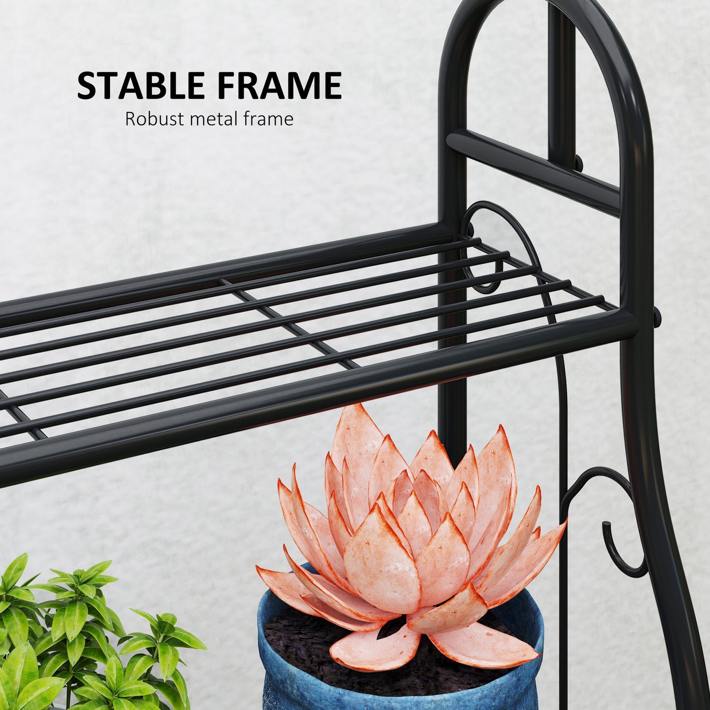 3 Tier Plant Stand with Hanging Rod and Hooks, Metal Plant Rack Shelf