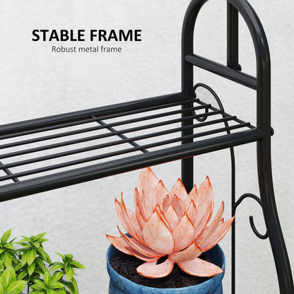 3 Tier Plant Stand with Hanging Rod and Hooks, Metal Plant Rack Shelf