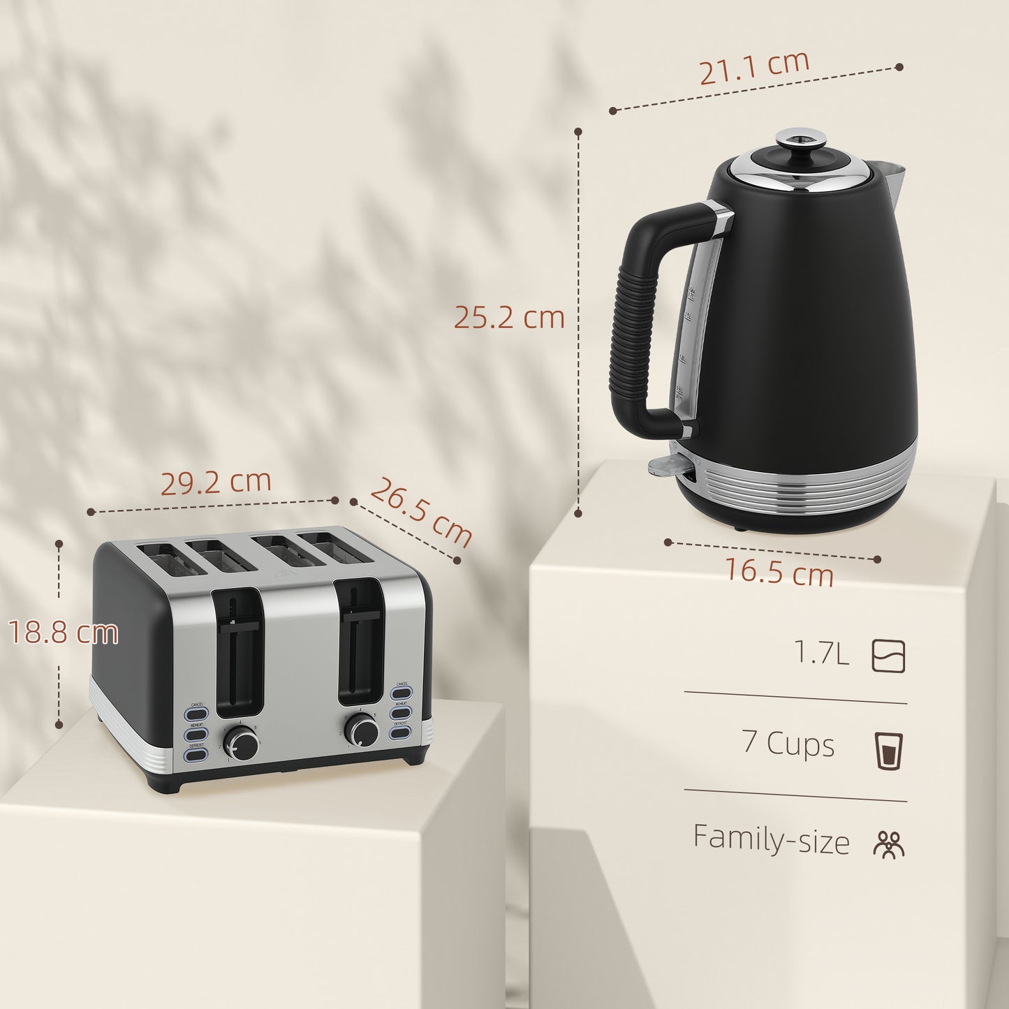 Stainless Steel Panel Kettle and Toaster Set - Black